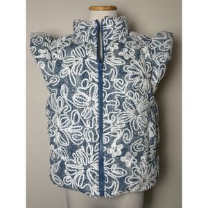Mainstrip Womens Embroidered Denim Puffer Vest M Cowgirl Festival Floral